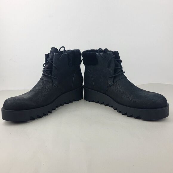 Eileen Fisher Kenille Genuine Shearling Trim Wedge Bootie Black Size 8 - Picture 5 of 11